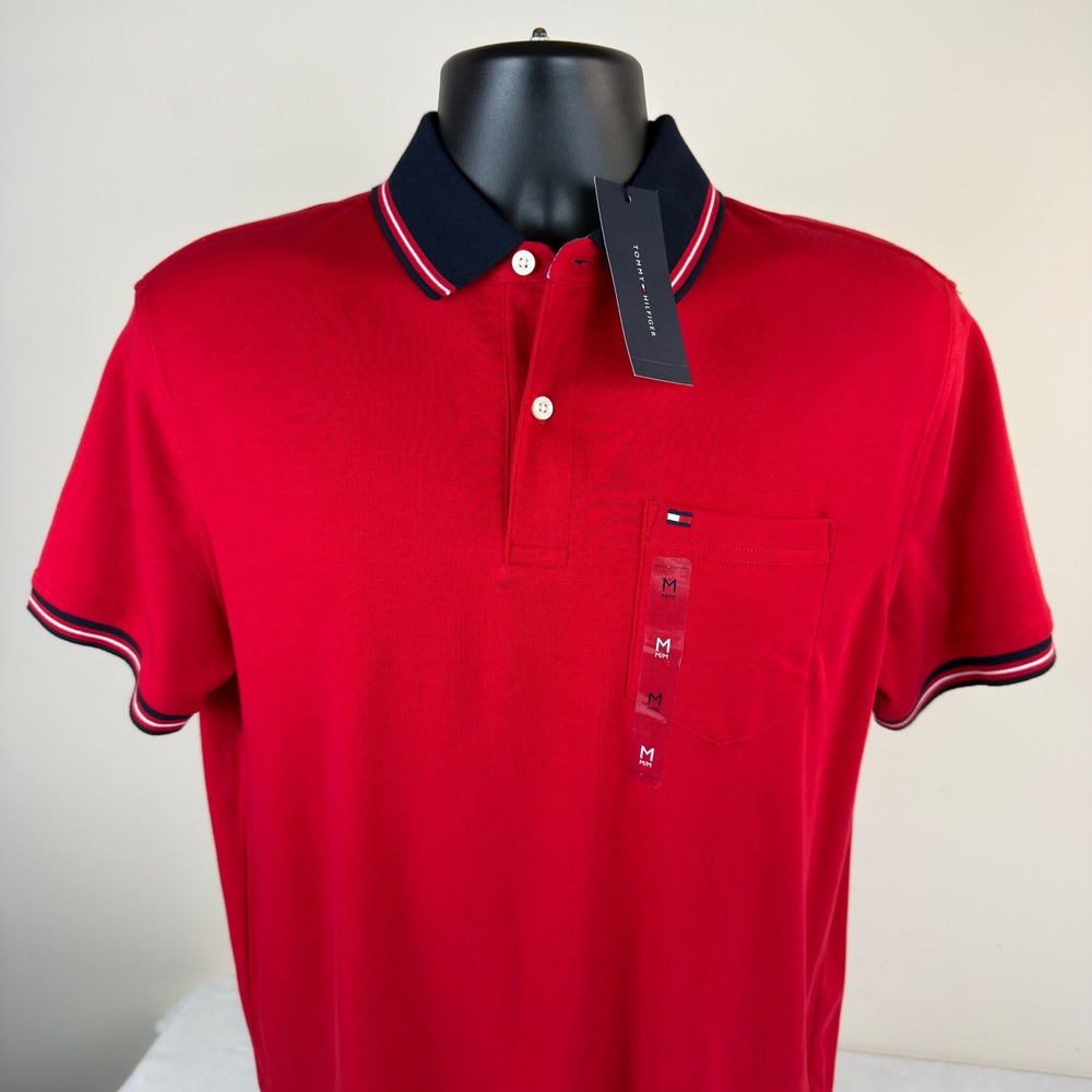 Tommy Hilfiger Mens Red Polo Shirt Short Sleeve Pocket Medium XM03529 601 Red